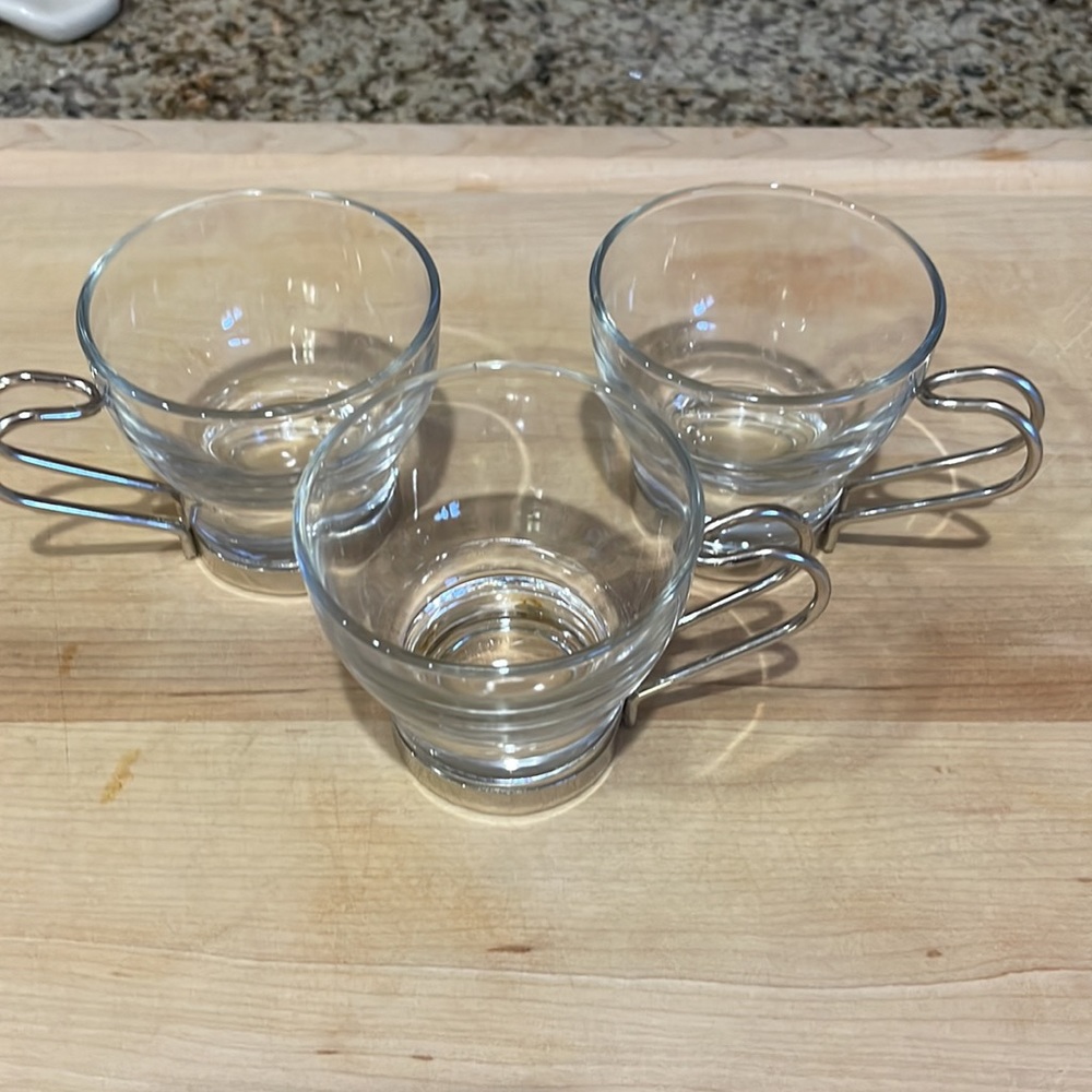 3 Oslo Glass Espresso Cups Removable Handles
